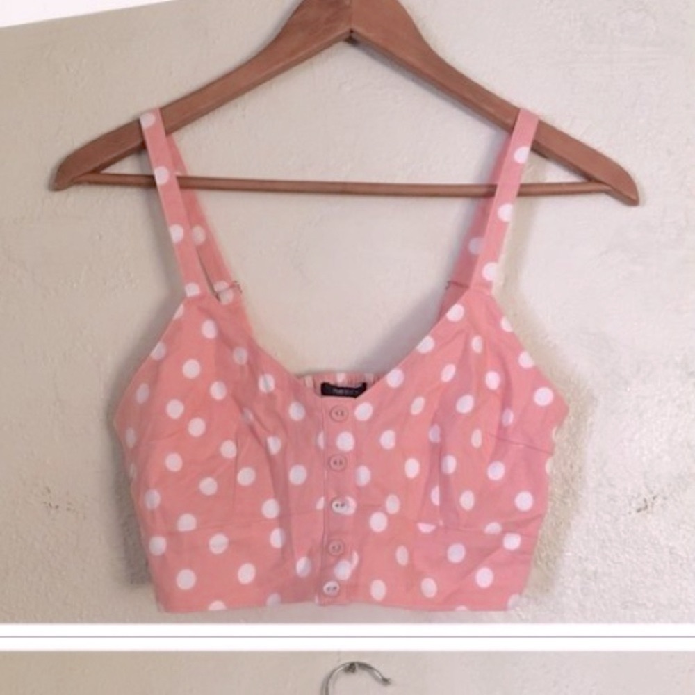 NWT FOREVER 21 F21 Pink and white polka dot micro top